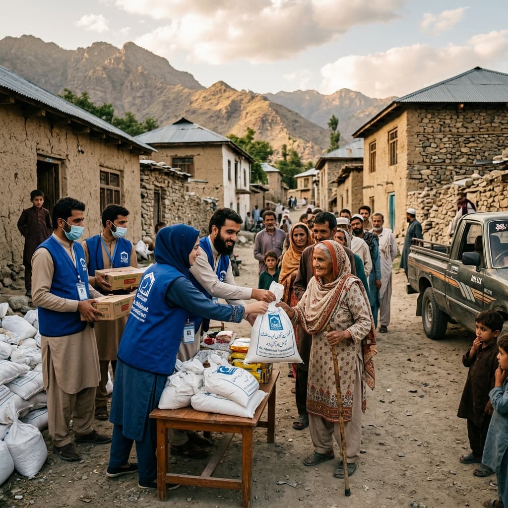 Al-Mustafa welfare workers distributing aid